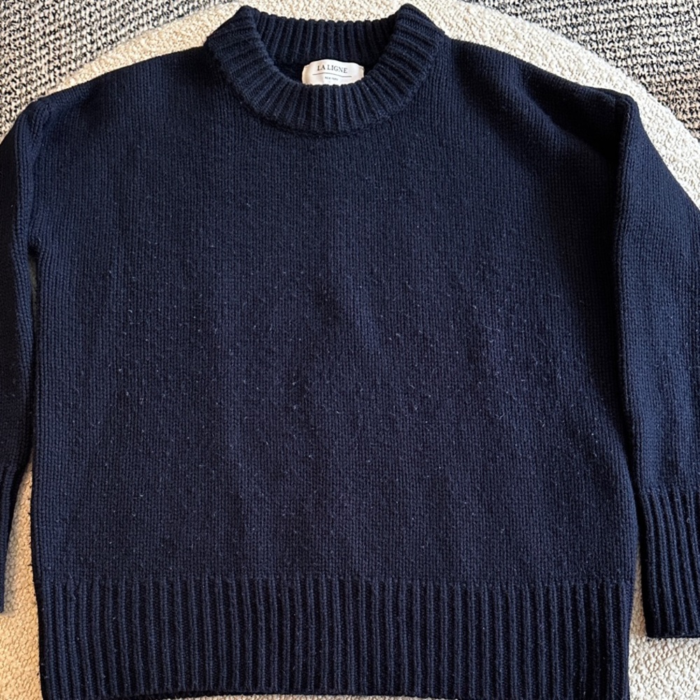 La Ligne Solid Marin Women's Navy Crew Neck Sweater - Picture 3 of 7